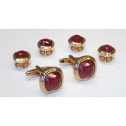 Triple Tier Ruby Faceted Fiber Optic Stone Studs and Cufflinks